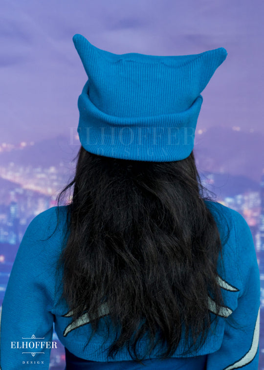 Snips Blue Ribbed Demon Horn Beanie