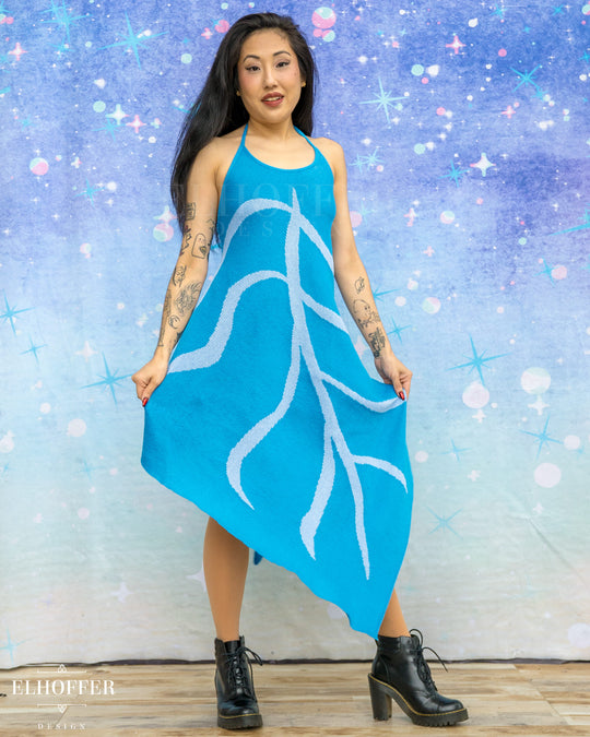 PREORDER - Iridessa Halter Leaf Dress - Frosty Blue