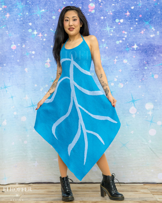 PREORDER - Iridessa Halter Leaf Dress - Frosty Blue