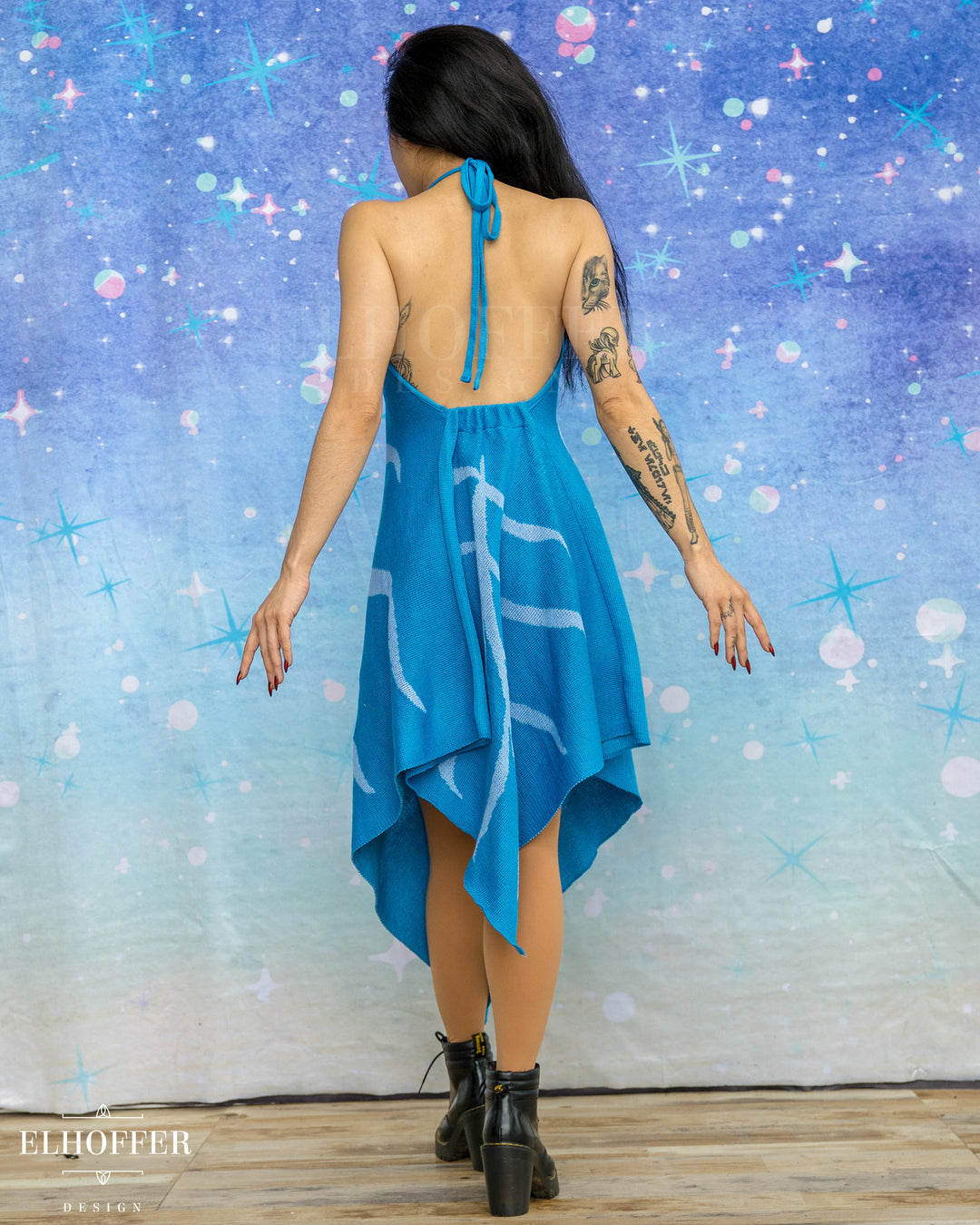PREORDER - Iridessa Halter Leaf Dress - Frosty Blue