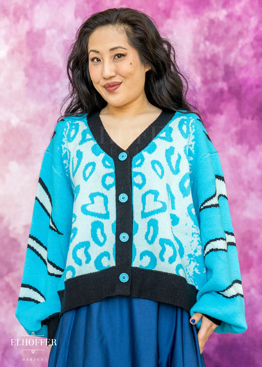 PREORDER - Turquoise Tiger Oversize Crop Cardi