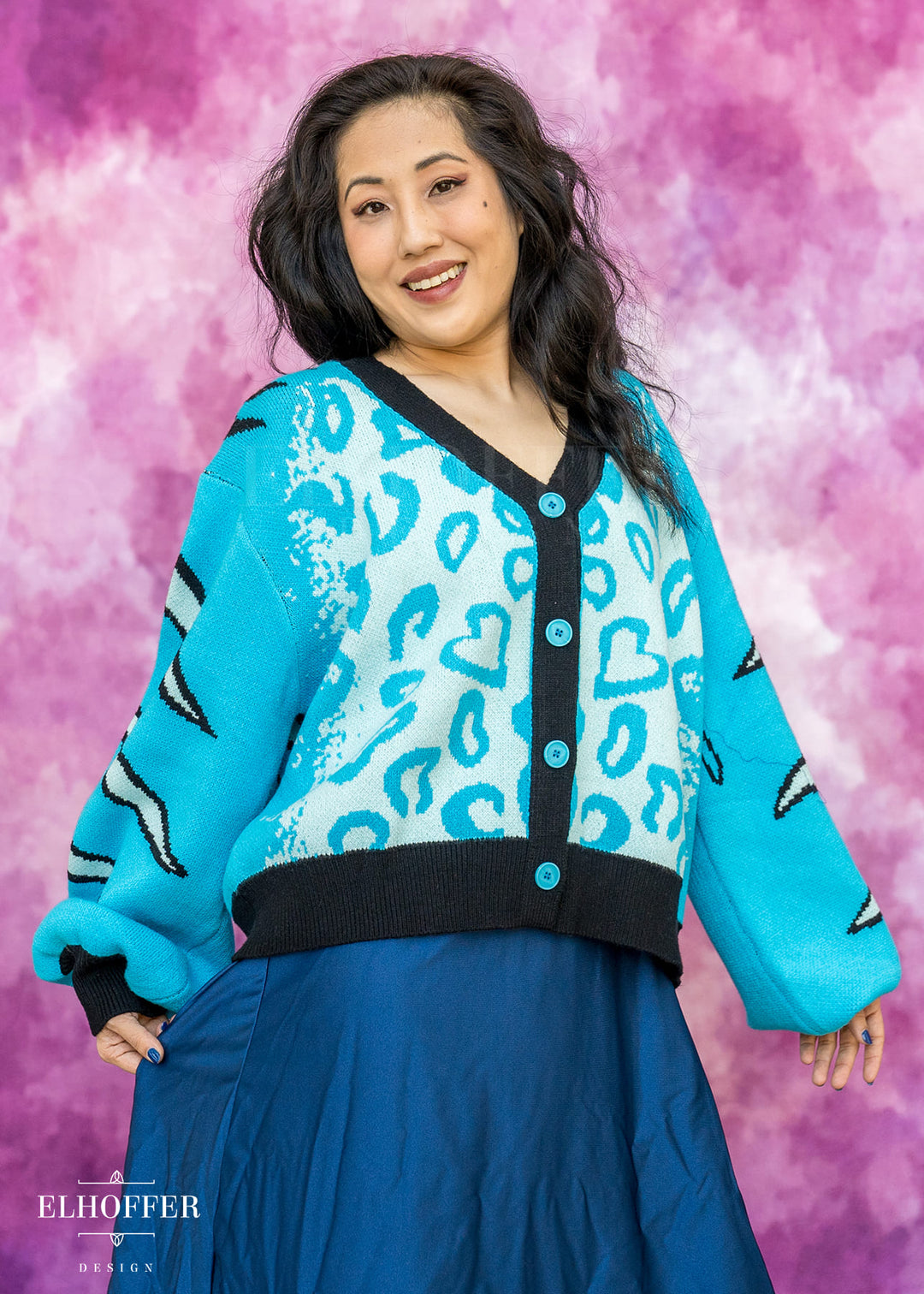 PREORDER - Turquoise Tiger Oversize Crop Cardi