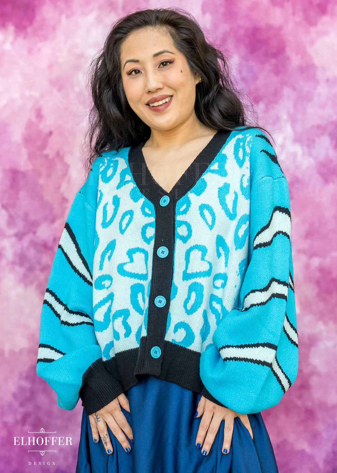 PREORDER - Turquoise Tiger Oversize Crop Cardi