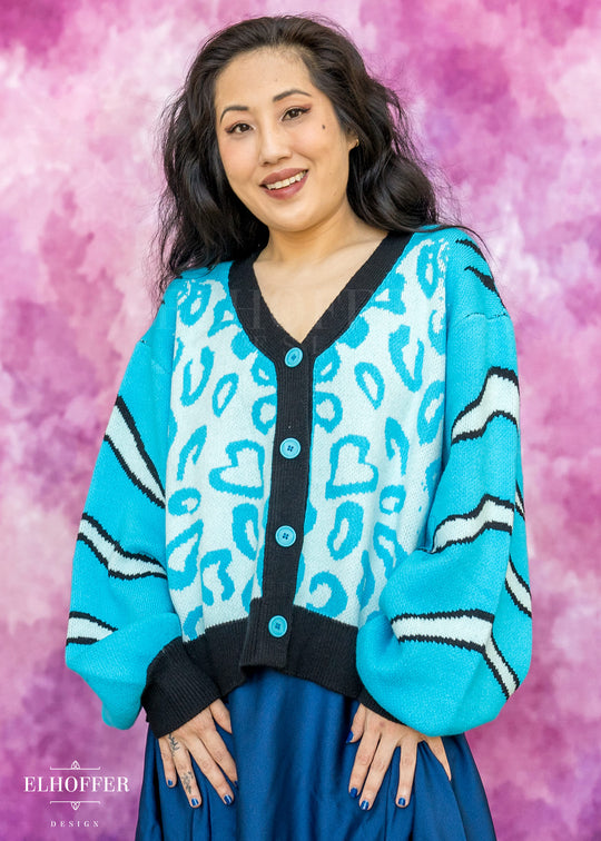 PREORDER - Turquoise Tiger Oversize Crop Cardi