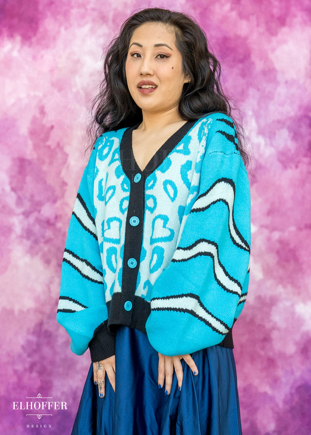 PREORDER - Turquoise Tiger Oversize Crop Cardi