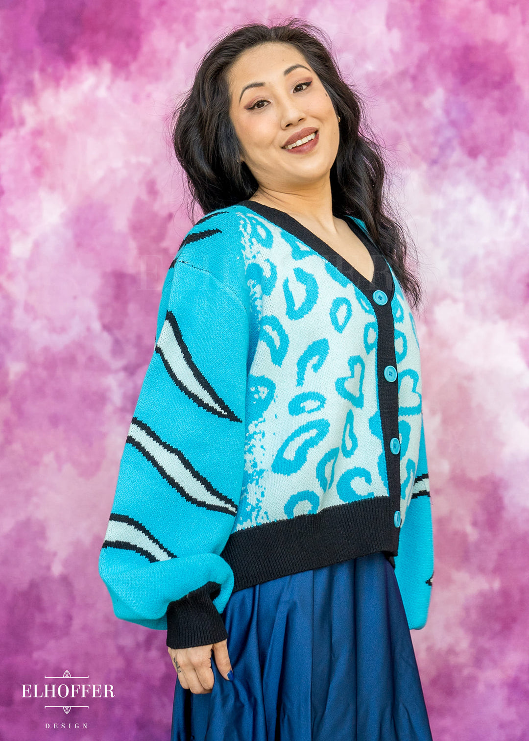 PREORDER - Turquoise Tiger Oversize Crop Cardi