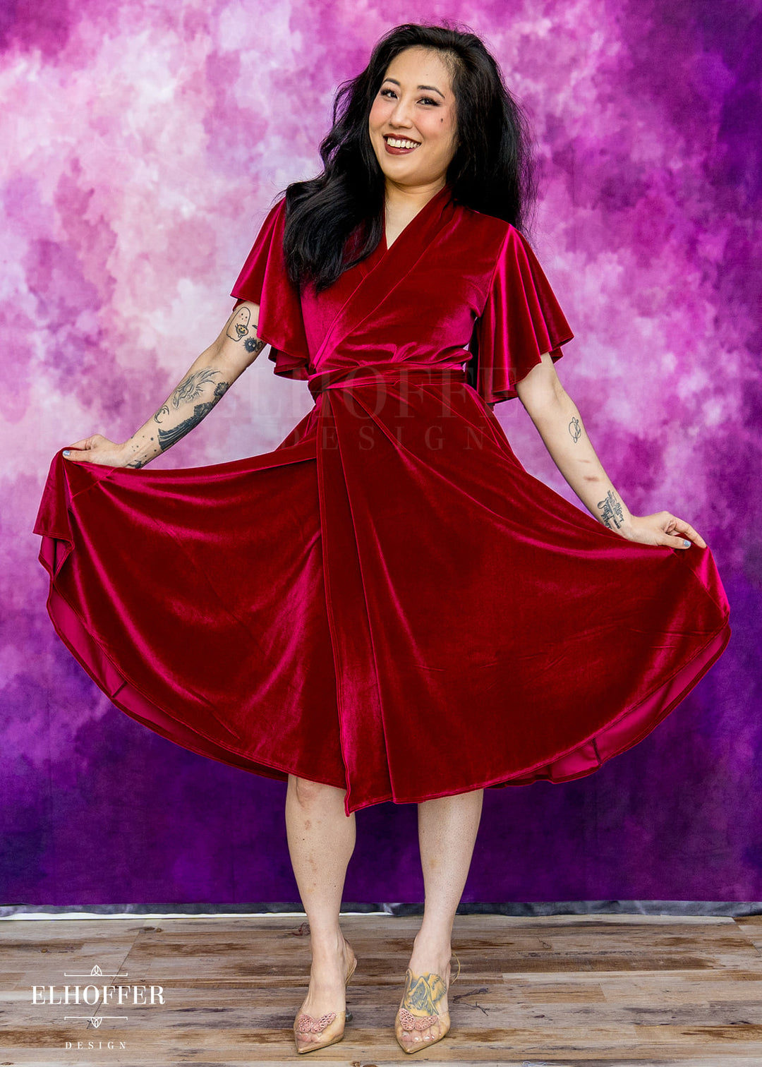 Essential Luisa Wrap Dress - Crimson Velvet Elhoffer Design Essential Luisa Wrap Dress - Crimson Velvet Elhoffer Design