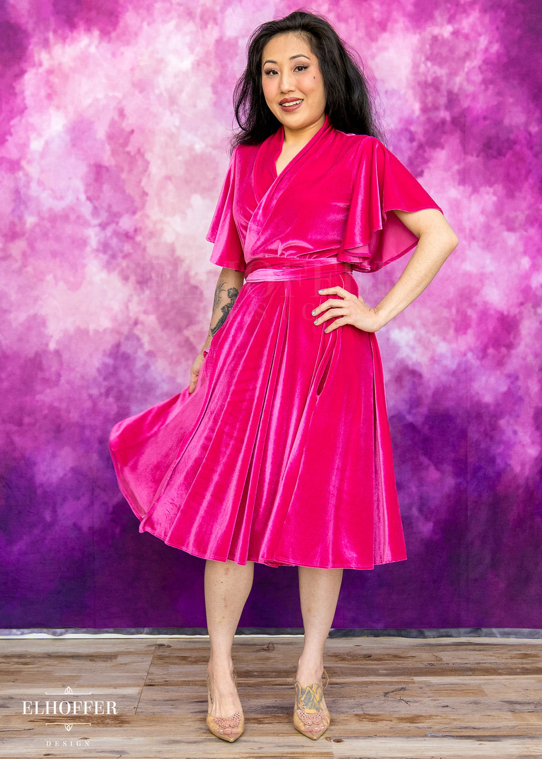 Essential Luisa Wrap Dress - Fuchsia Velvet