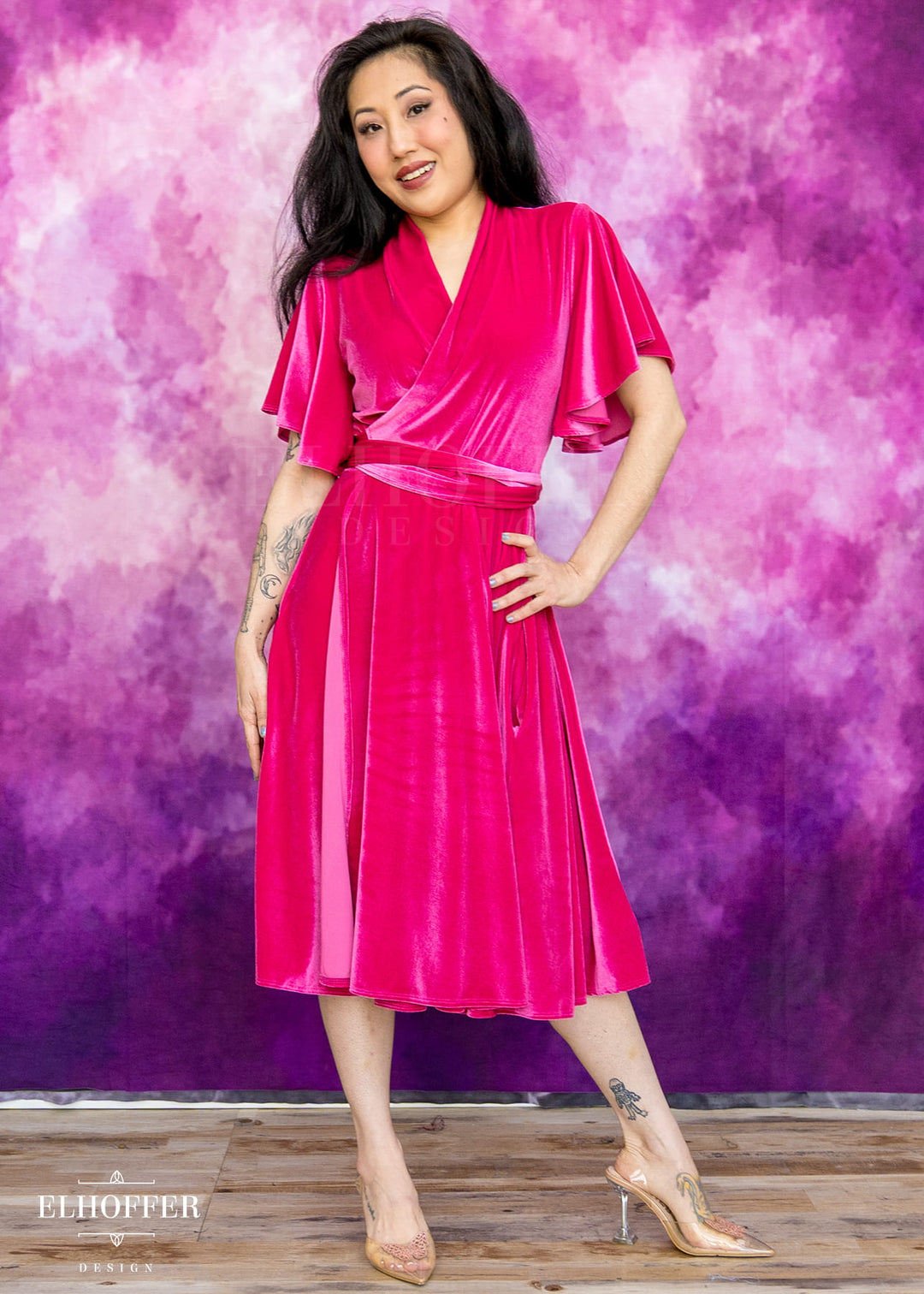 Essential Luisa Wrap Dress - Fuchsia Velvet