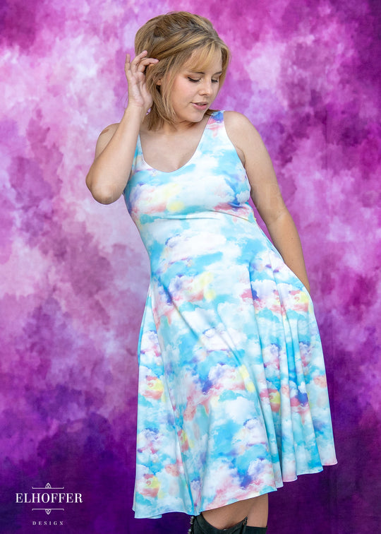 Essential Aquarius Knee Length Dress - Rainbow Pastel Clouds