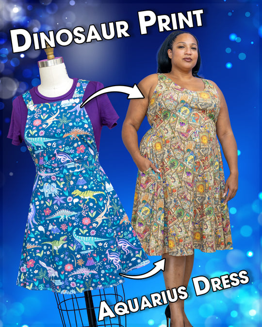 PREORDER - Essential Aquarius Knee Length Dress - Dinosaurs