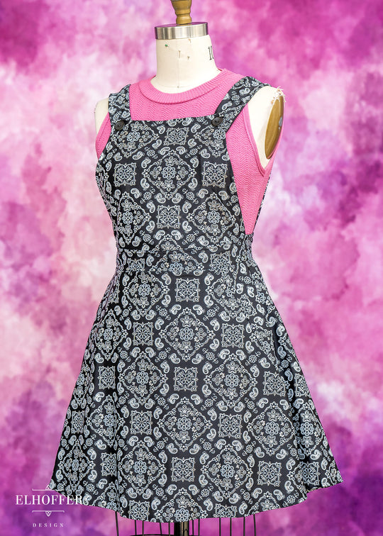 Essential Dorothy Pinafore - Black & Silver Bandana