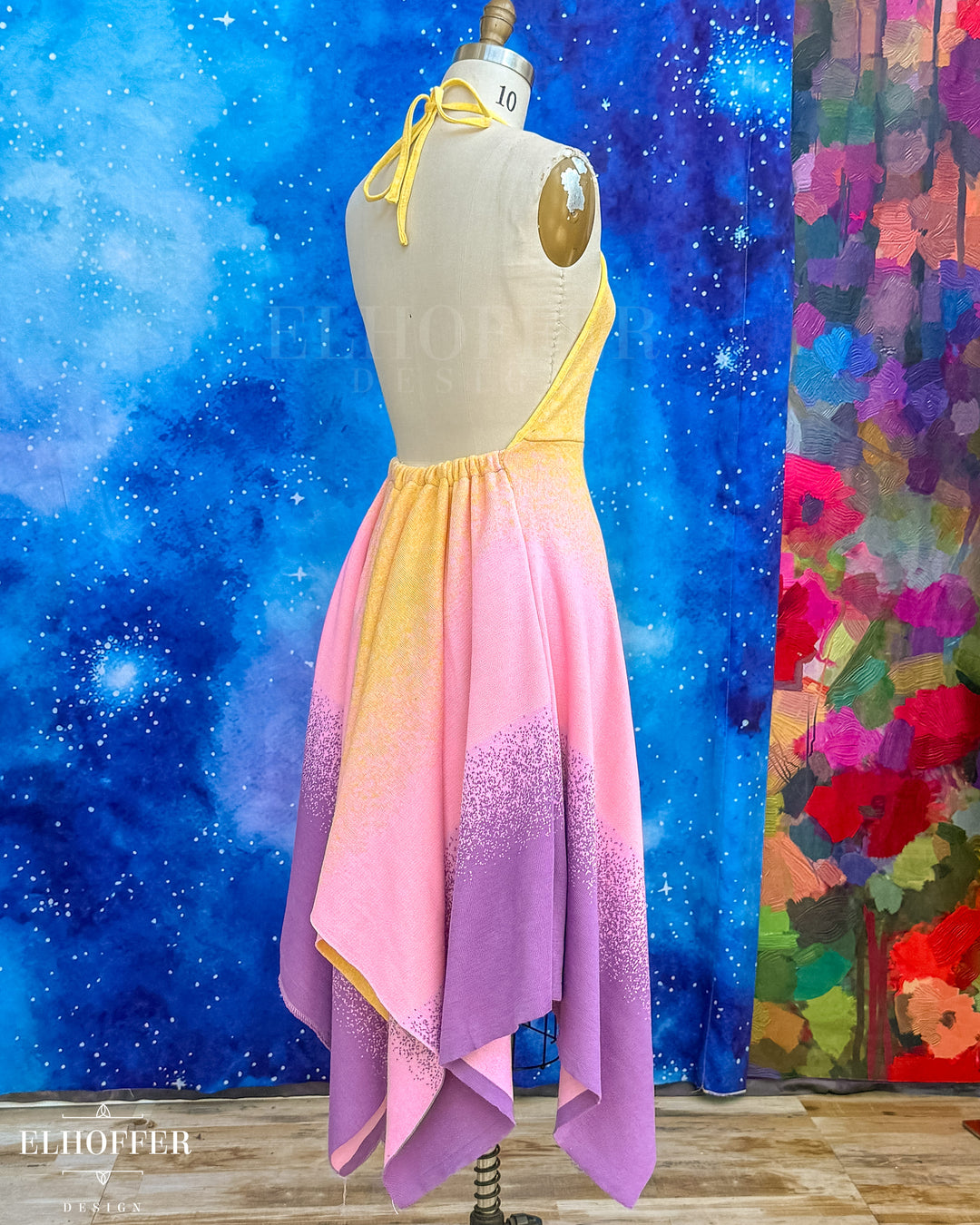 PREORDER - Galactic Dusk Halter Handkerchief Dress