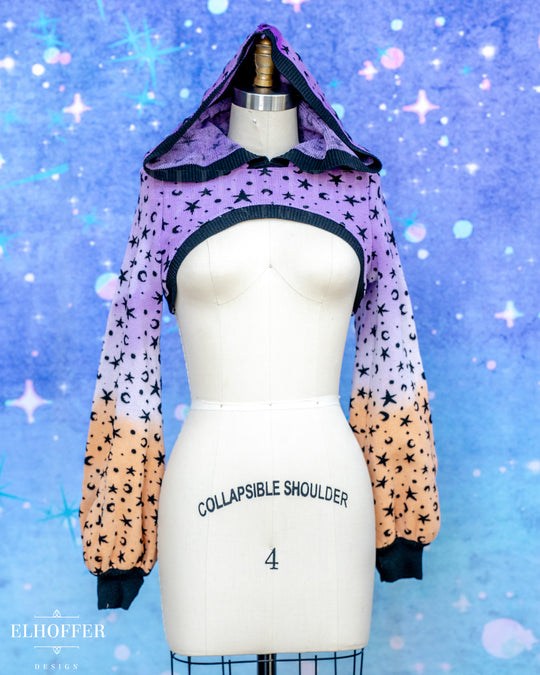 Hand Dyed - Essential Capricorn Crop Hoodie - Lavender to Orange Starry Witch - Small - Final Sale