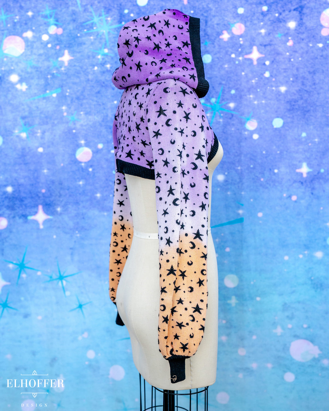 Hand Dyed - Essential Capricorn Crop Hoodie - Lavender to Orange Starry Witch - Small - Final Sale