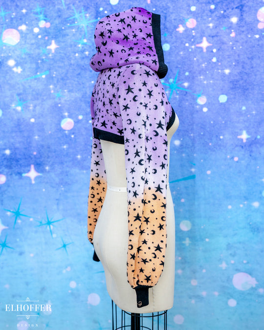 Hand Dyed - Essential Capricorn Crop Hoodie - Lavender to Orange Starry Witch - Small - Final Sale