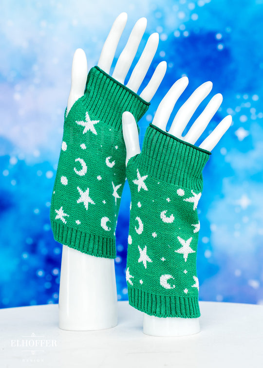 Starry Witch Fingerless Gloves - Green