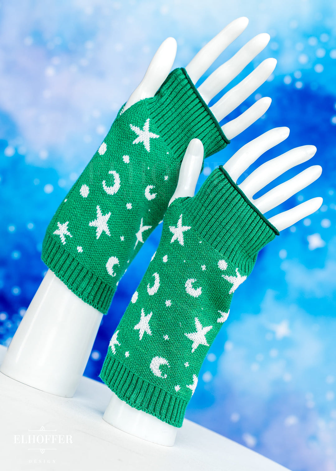 Starry Witch Fingerless Gloves - Green