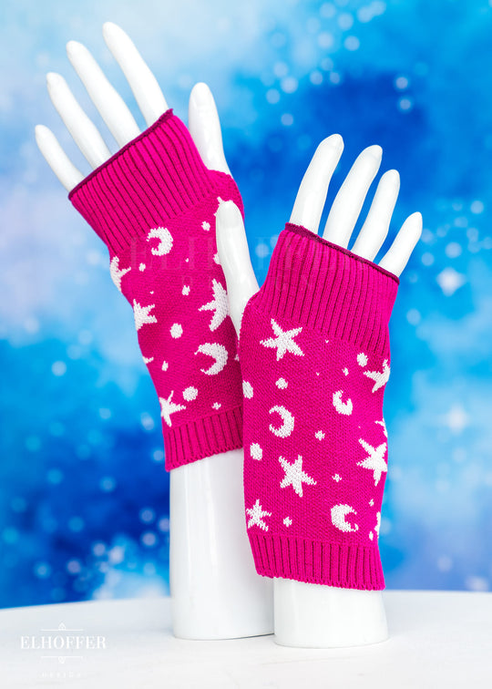 Starry Witch Fingerless Gloves - Pink