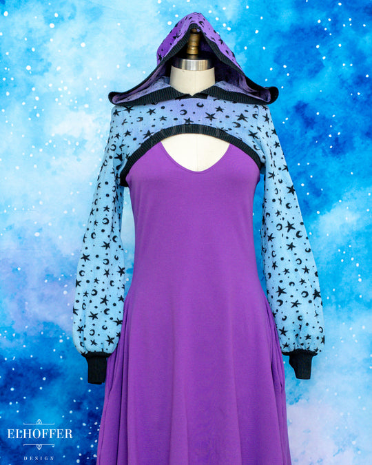 Hand Dyed - Essential Capricorn Crop Hoodie - Violet to Turquoise Starry Witch - Small - Final Sale