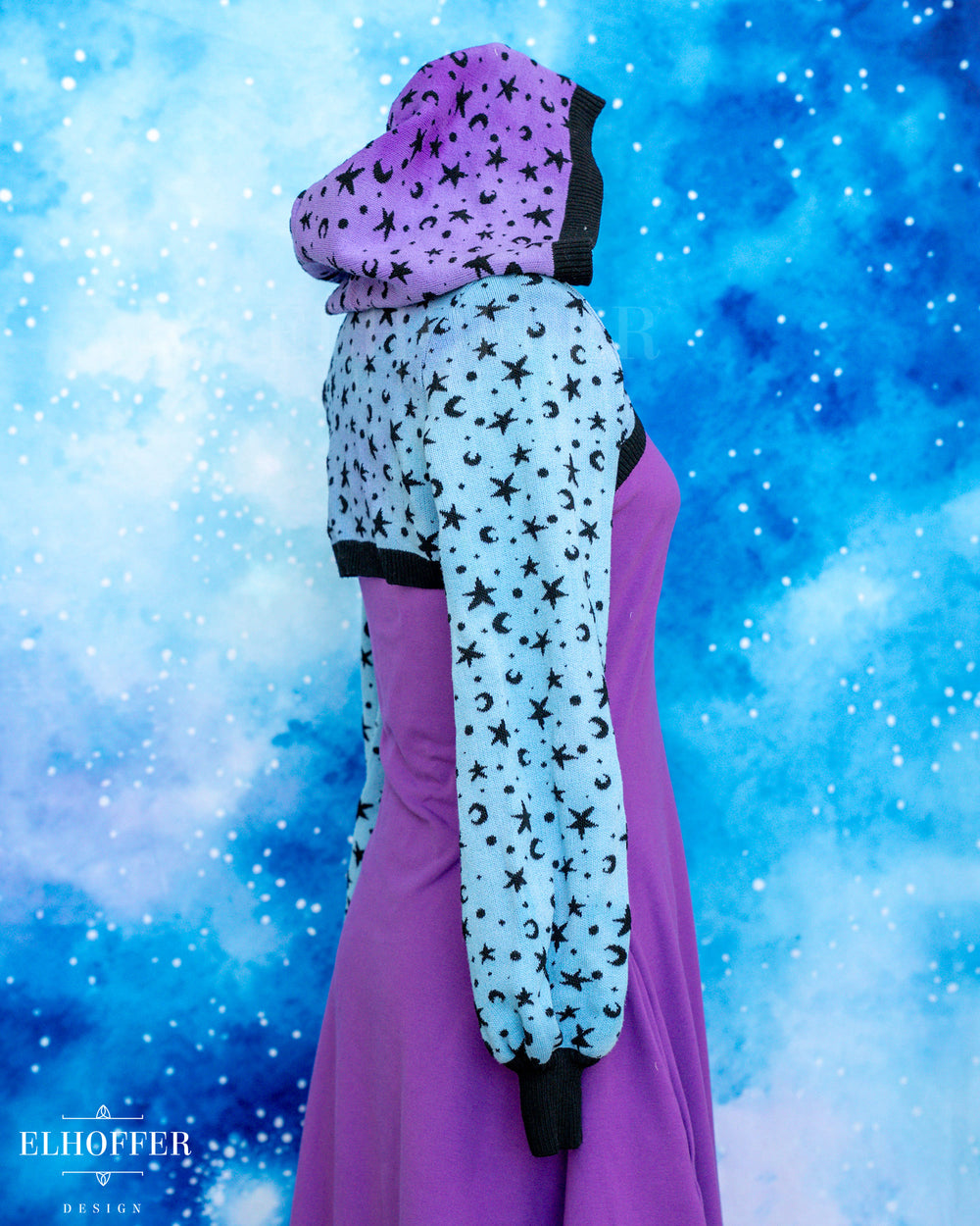 Hand Dyed - Essential Capricorn Crop Hoodie - Violet to Turquoise Starry Witch - Small - Final Sale