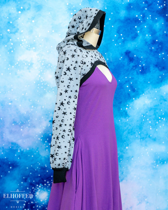 Hand Dyed - Essential Capricorn Crop Hoodie - Silver Grey Starry Witch - Small - Final Sale