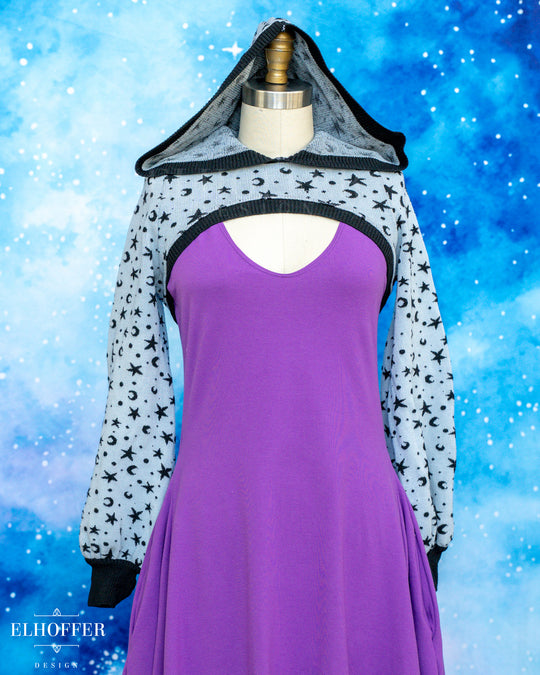 Hand Dyed - Essential Capricorn Crop Hoodie - Silver Grey Starry Witch - Small - Final Sale