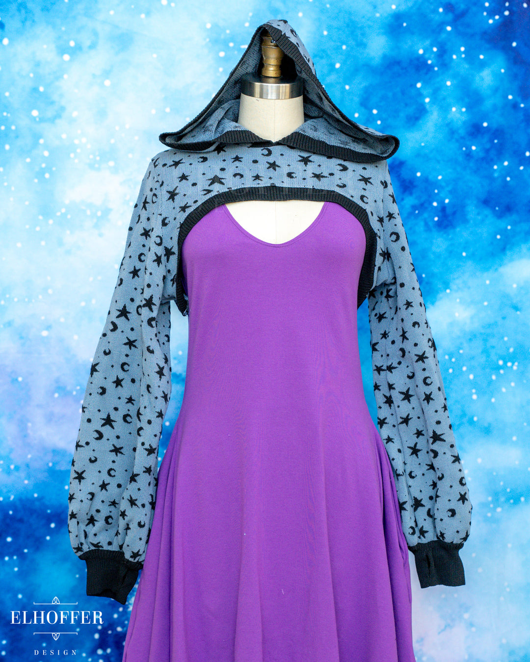 Hand Dyed - Essential Capricorn Crop Hoodie - Steel Blue Starry Witch - Large - Final Sale