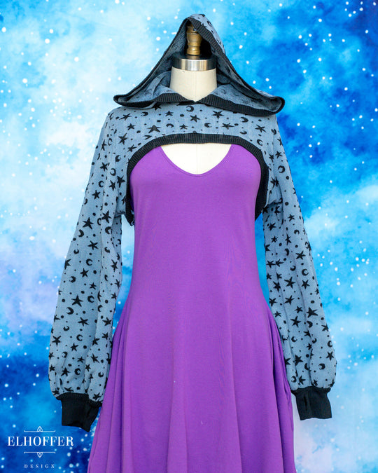 Hand Dyed - Essential Capricorn Crop Hoodie - Steel Blue Starry Witch - Large - Final Sale