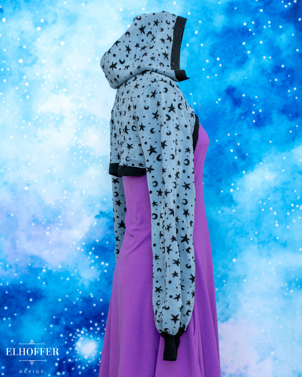Hand Dyed - Essential Capricorn Crop Hoodie - Steel Blue Starry Witch - Large - Final Sale