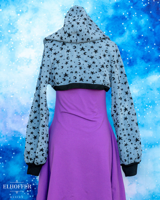 Hand Dyed - Essential Capricorn Crop Hoodie - Steel Blue Starry Witch - Large - Final Sale
