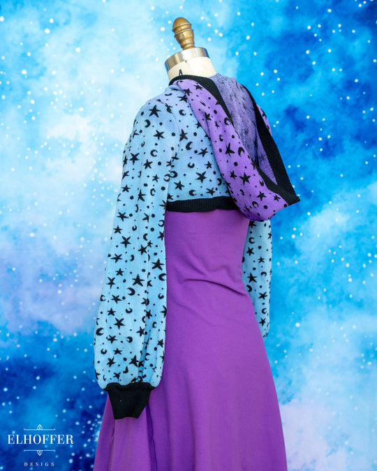 Hand Dyed - Essential Capricorn Crop Hoodie - Violet to Turquoise Starry Witch - Small - Final Sale