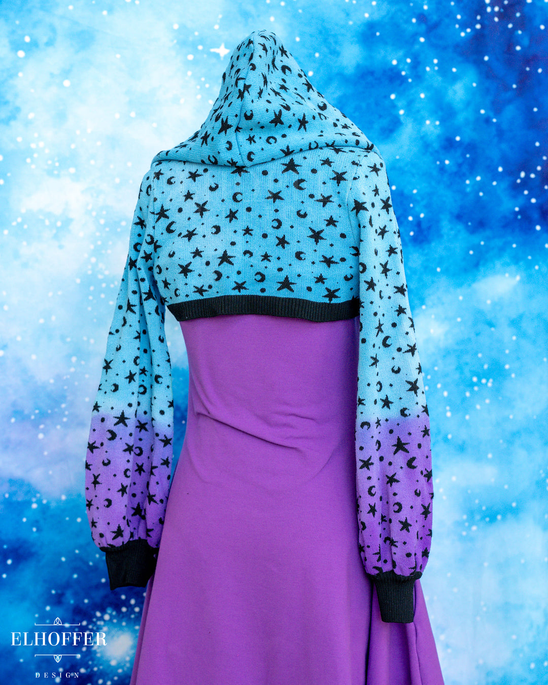 Hand Dyed - Essential Capricorn Crop Hoodie - Turquoise to Violet Starry Witch - Small - Final Sale (Copy)
