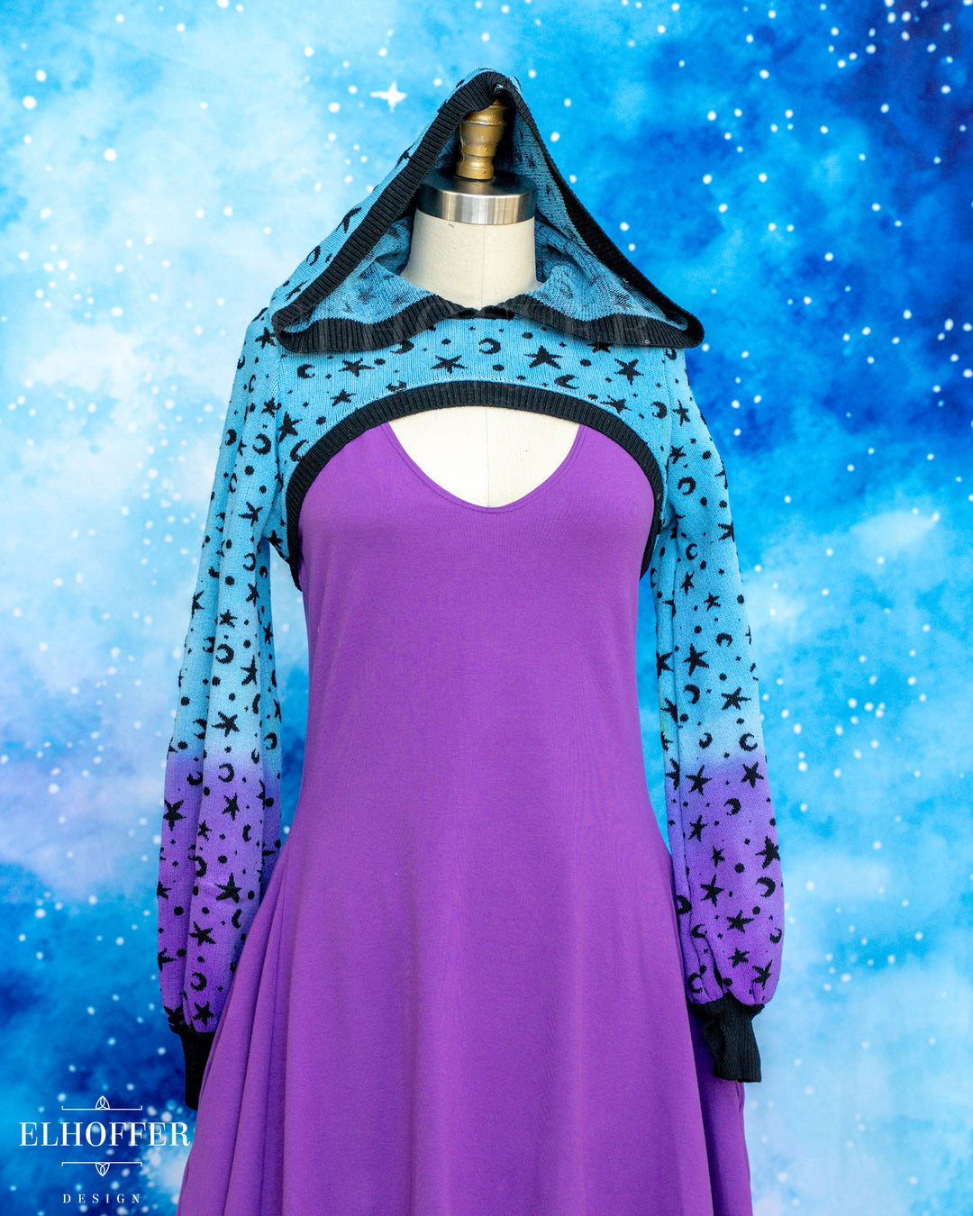 Hand Dyed - Essential Capricorn Crop Hoodie - Turquoise to Violet Starry Witch - Small - Final Sale (Copy)