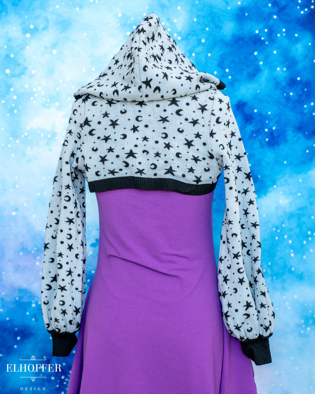 Hand Dyed - Essential Capricorn Crop Hoodie - Silver Grey Starry Witch - Small - Final Sale
