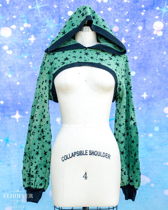 Hand Dyed - Essential Capricorn Crop Hoodie - Green Starry Witch - Small + Large - Discoloration - Final Sale