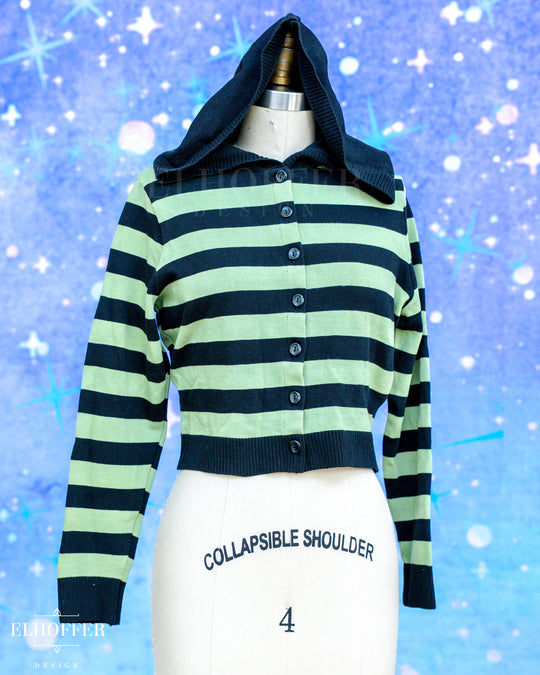 Hand Dyed - Creepy & Kooky Hooded Cardi - Pistachio - Size L - Final Sale