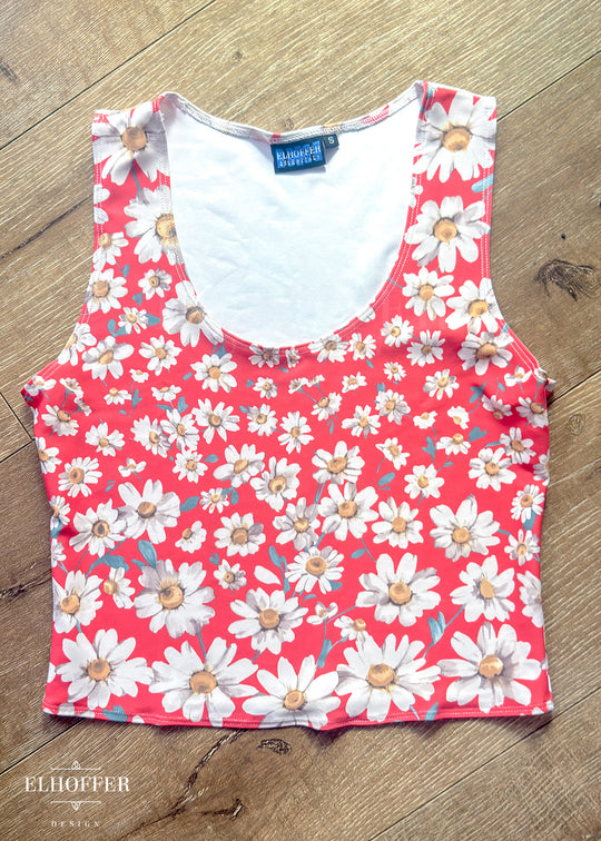 Handmade Buffy Crop Top - Coral Daisies Spandex