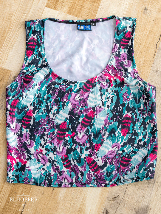 Handmade Buffy Crop Top - Feathered Teals, Purples, & Pinks