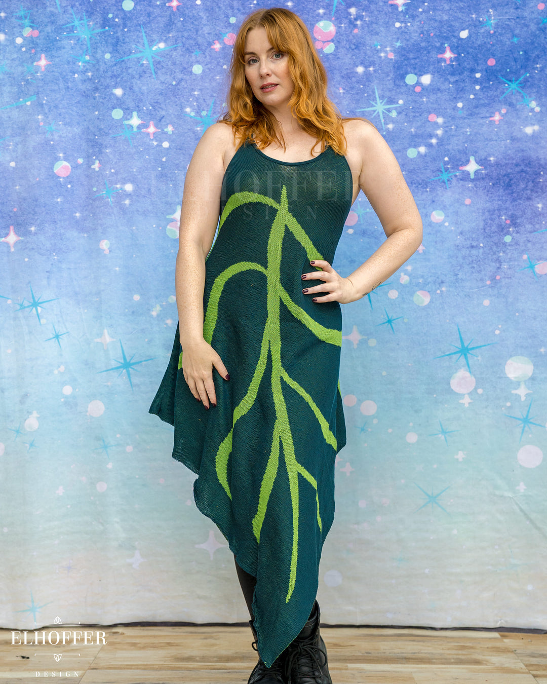 PREORDER - Iridessa Halter Leaf Dress - Tinker Green