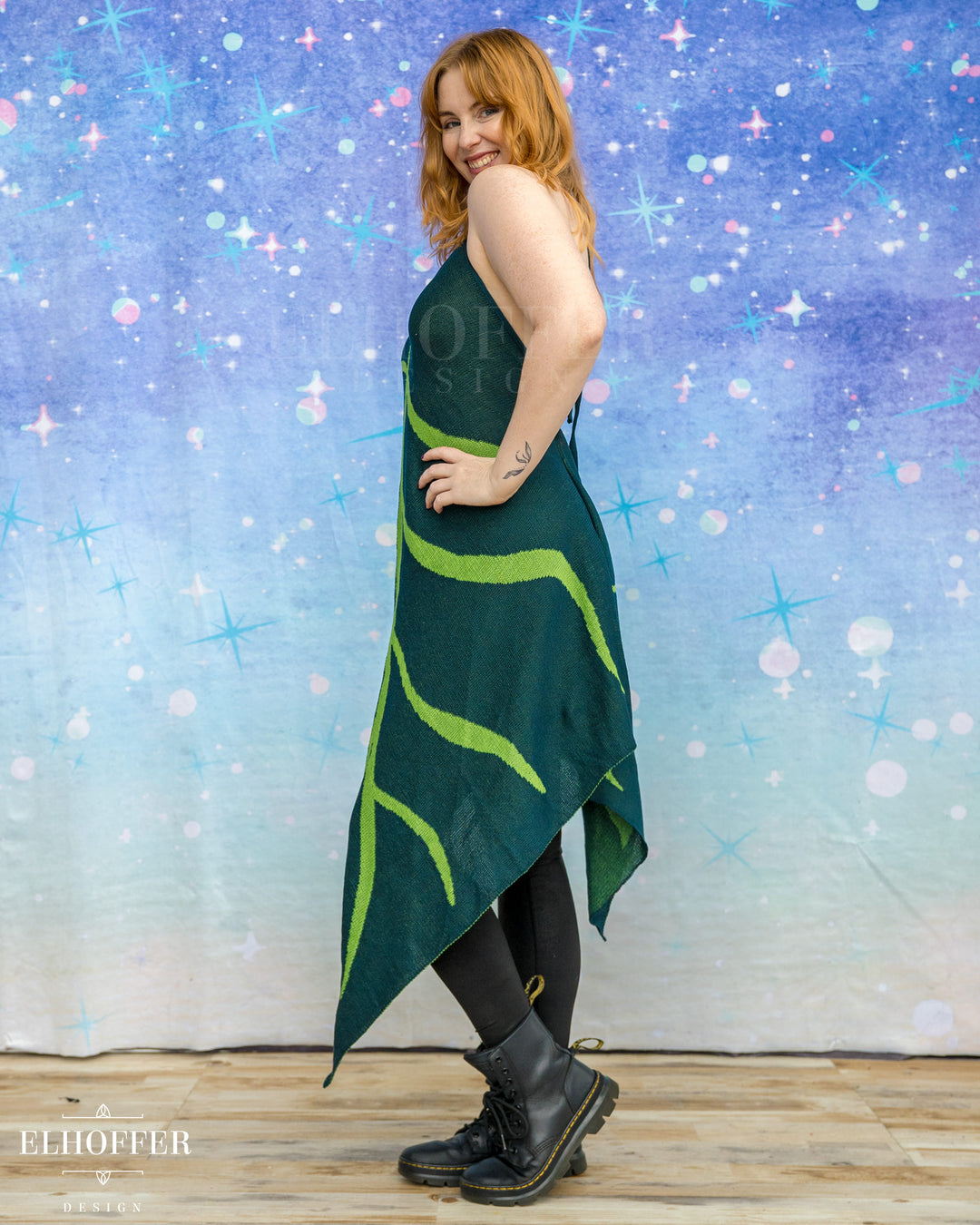 PREORDER - Iridessa Halter Leaf Dress - Tinker Green