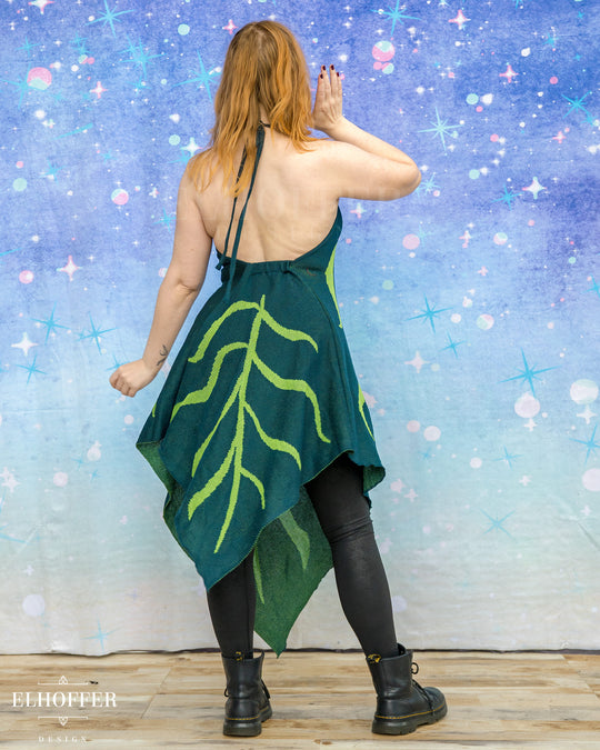 PREORDER - Iridessa Halter Leaf Dress - Tinker Green