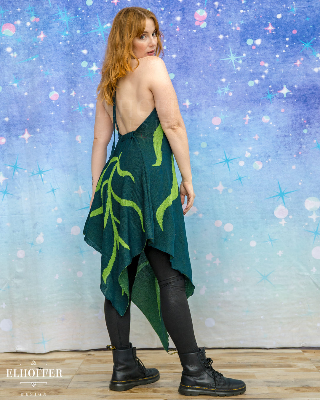PREORDER - Iridessa Halter Leaf Dress - Tinker Green