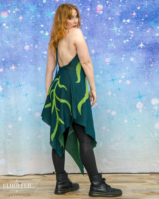 PREORDER - Iridessa Halter Leaf Dress - Tinker Green