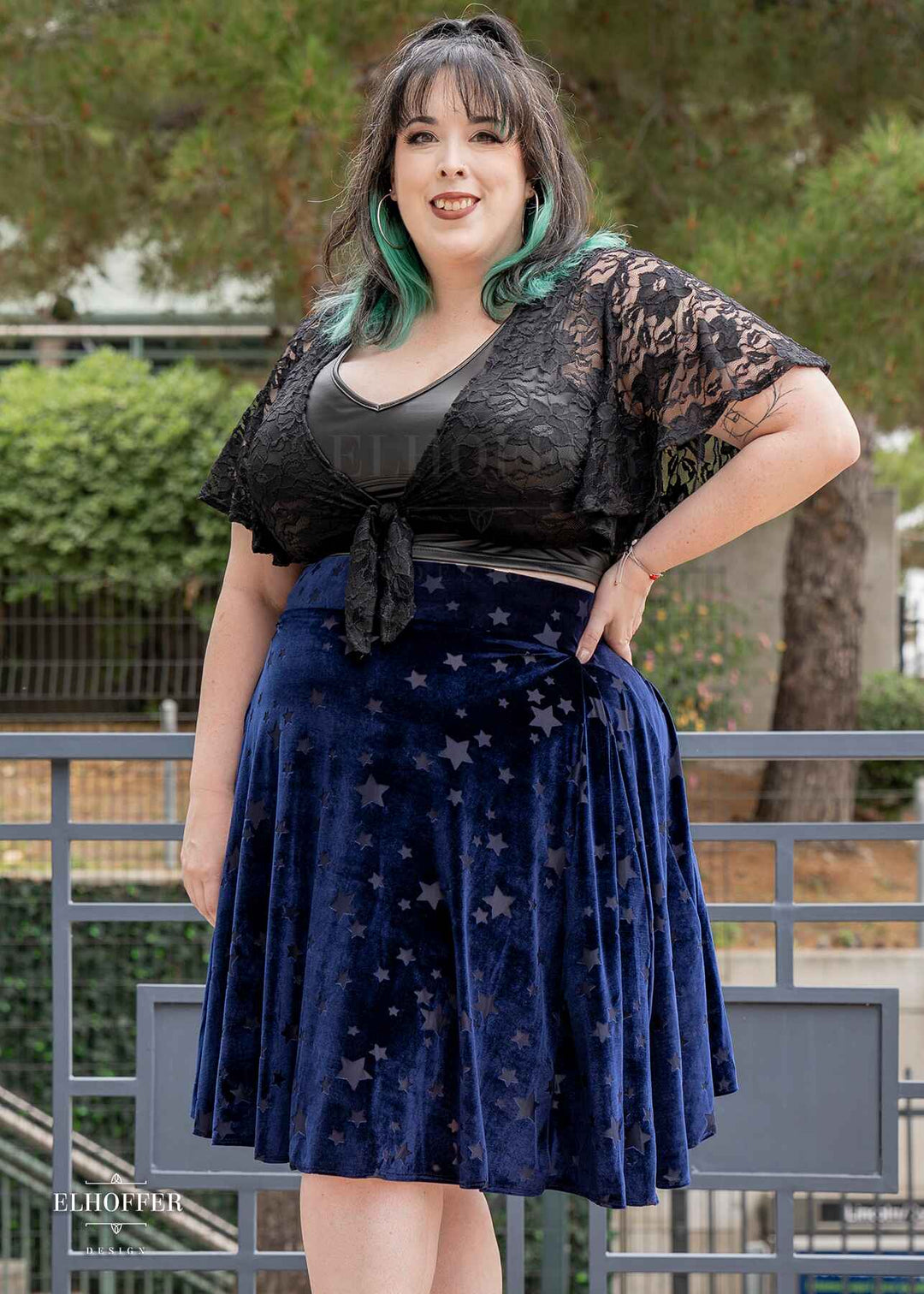 Essential Julie Skirt - Navy Stars Burnout Velvet