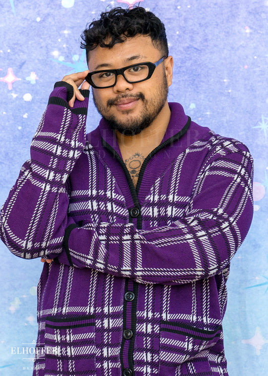 Essential Unisex Shawl Cardigan - Amethyst Tartan