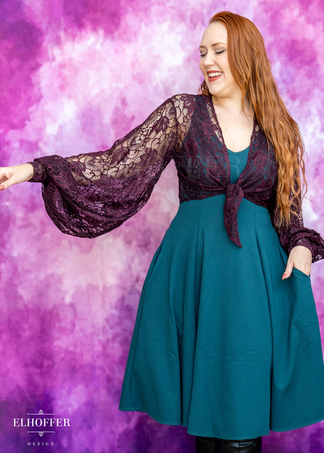 Essential Lilia Wrap Top - Aubergine Floral Lace