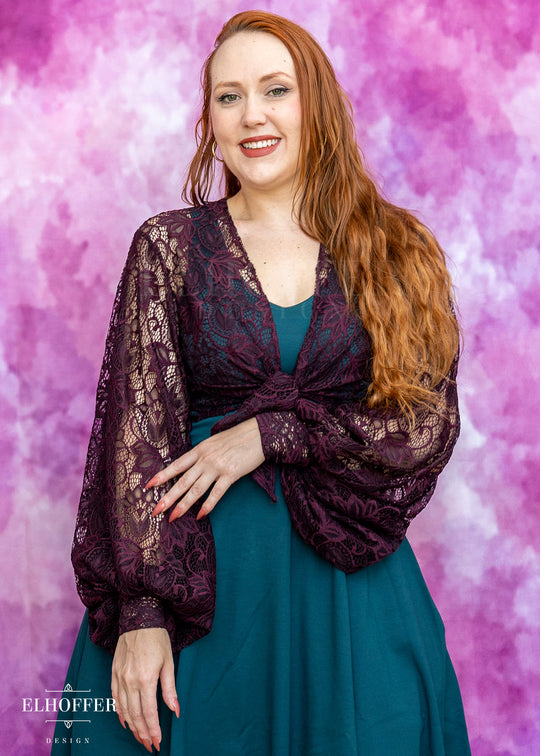 Essential Lilia Wrap Top - Aubergine Floral Lace