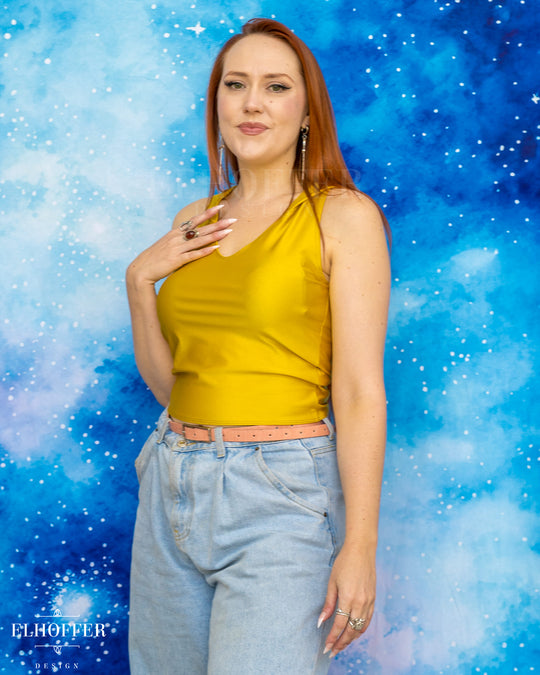 Essential Mara Hooded Crop - Golden Yellow Spandex