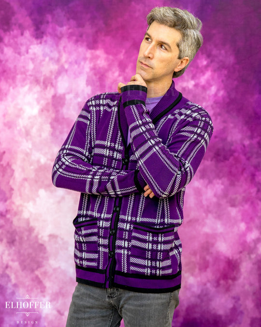 Essential Unisex Shawl Cardigan - Amethyst Tartan